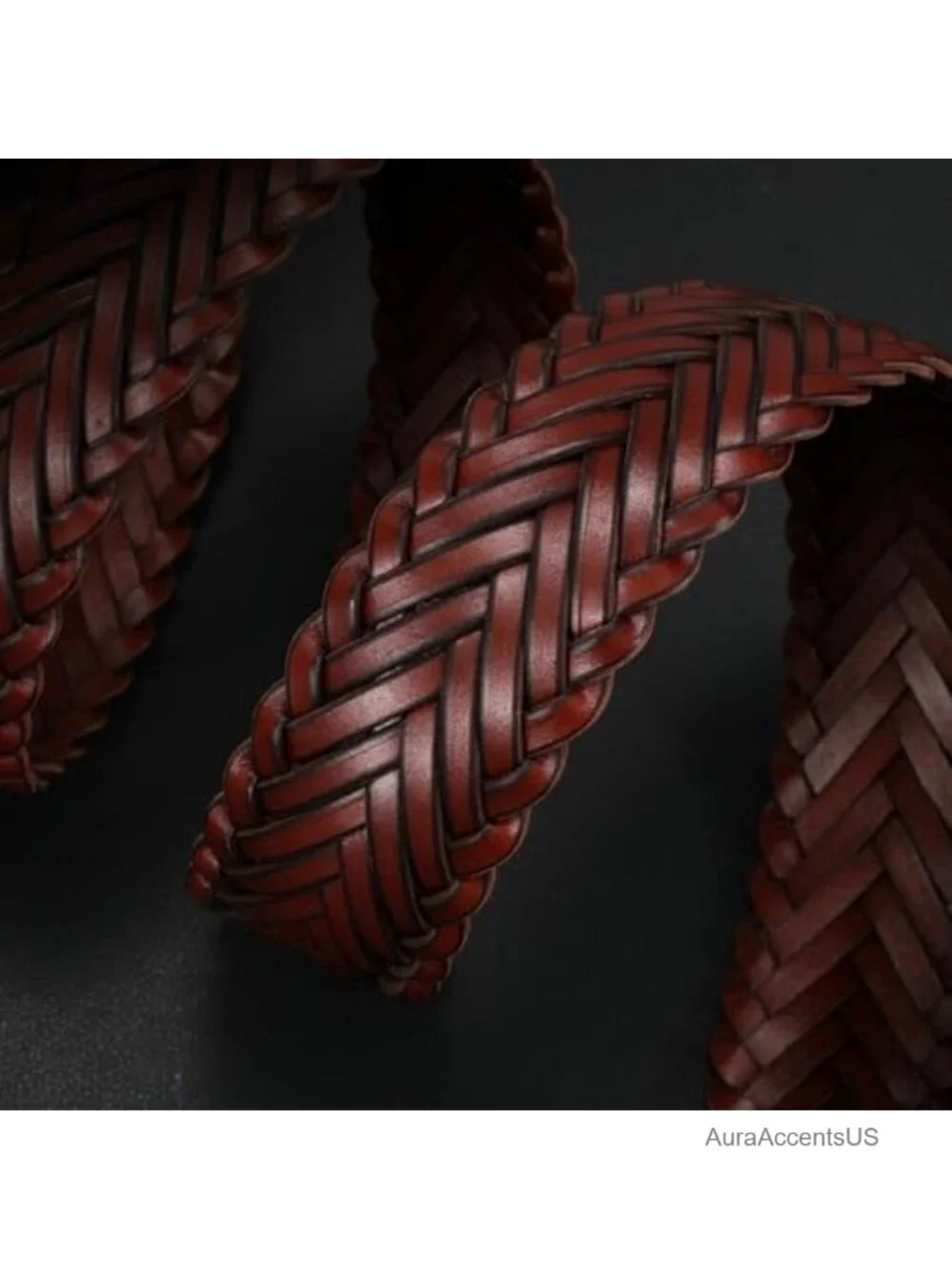Men's Woven Braided Leather Belt Adjustable No-Hole Design 1.4